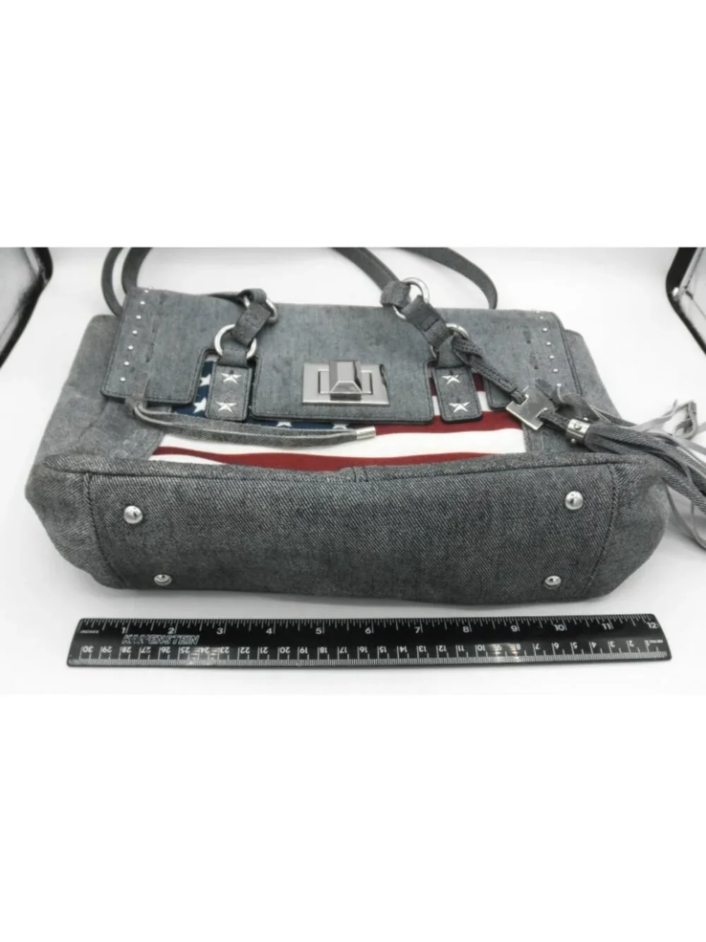 Aimee Kestenberg Hope for Warriors U.S.A. Flag Denim Shoulder Bag NEEDS WASHING! - Picture 4 of 16